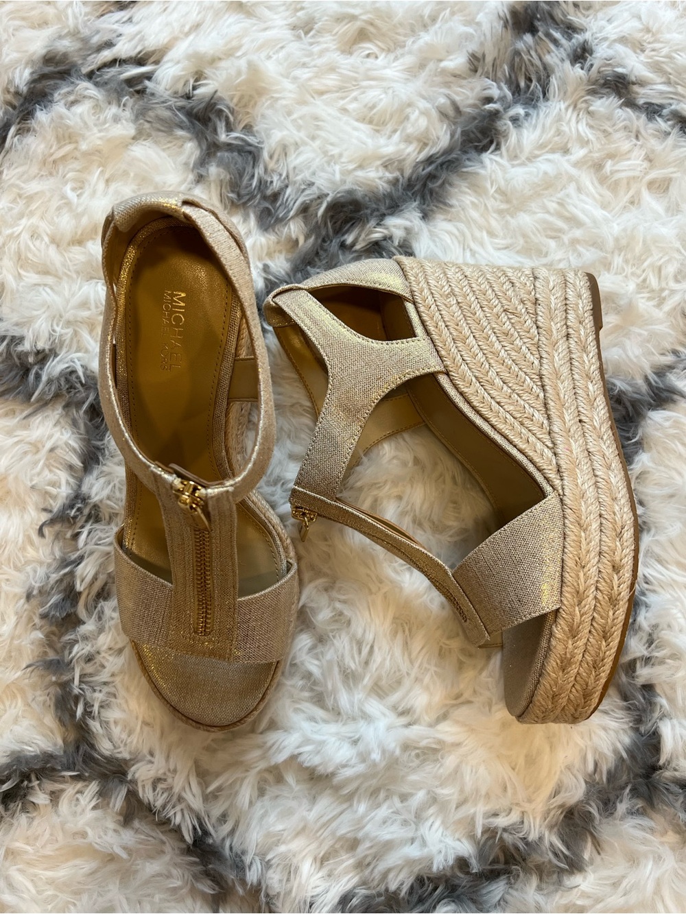 MICHAEL Michael Kors Metallic Gold T-Zip Wedge Sandals